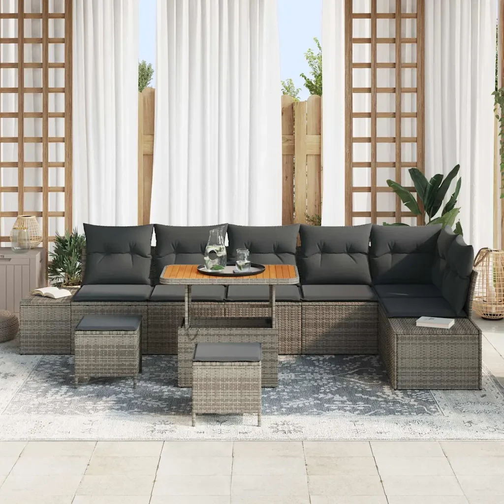 Set Divano da Giardino con cuscino 9 pcs Grigio polyrattan 3362808 - Image 3