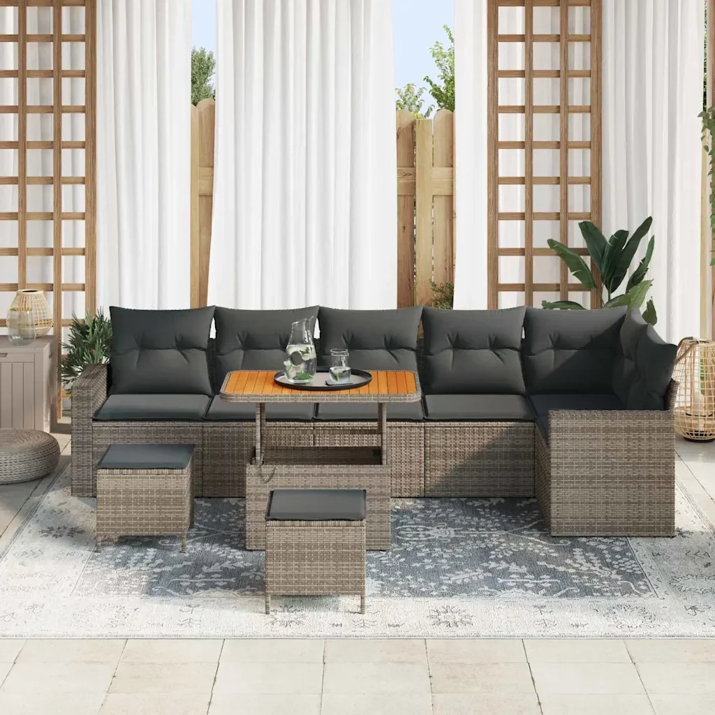 Set Divano da Giardino con cuscino 11 pcs Grigio polyrattan 3363588 - Image 3