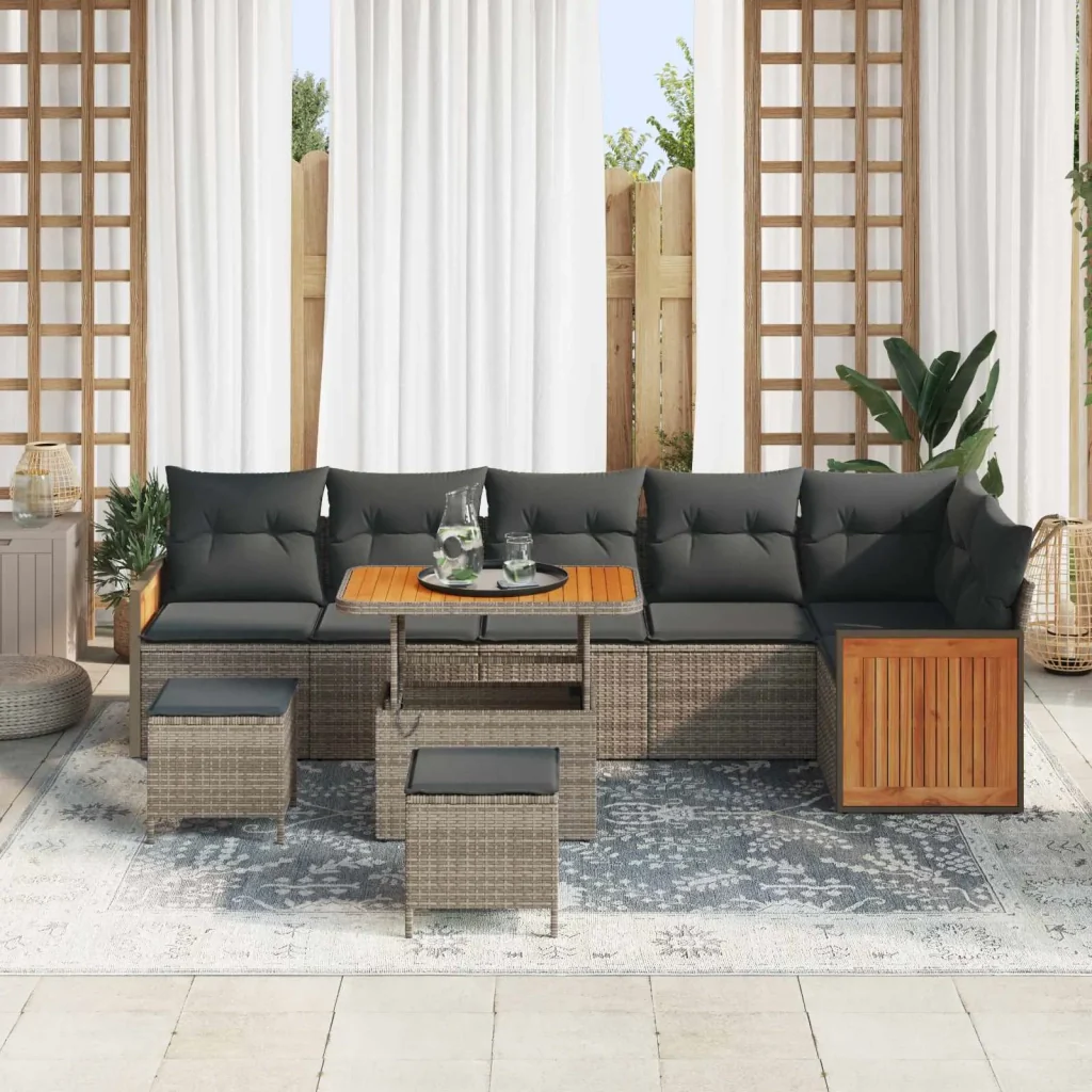 Set Divano da Giardino con cuscino 9 pcs Grigio 3363198 - Image 3