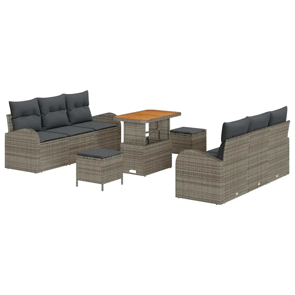 Set Divano da Giardino con cuscino 9 pcs Grigio polyrattan 3362353 - Image 2
