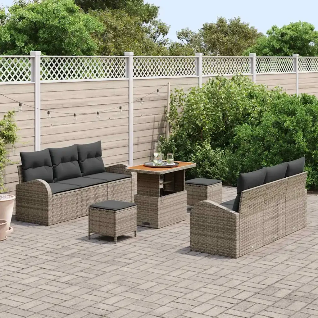 Set Divano da Giardino con cuscino 9 pcs Grigio polyrattan 3362353 - Image 3