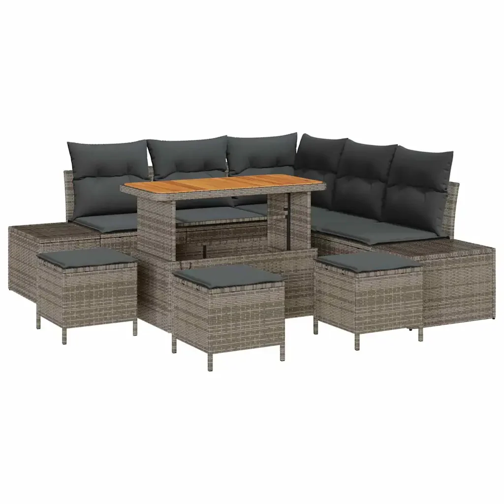 Set Divano da Giardino con cuscino 9 pcs Grigio polyrattan 3362793 - Image 2