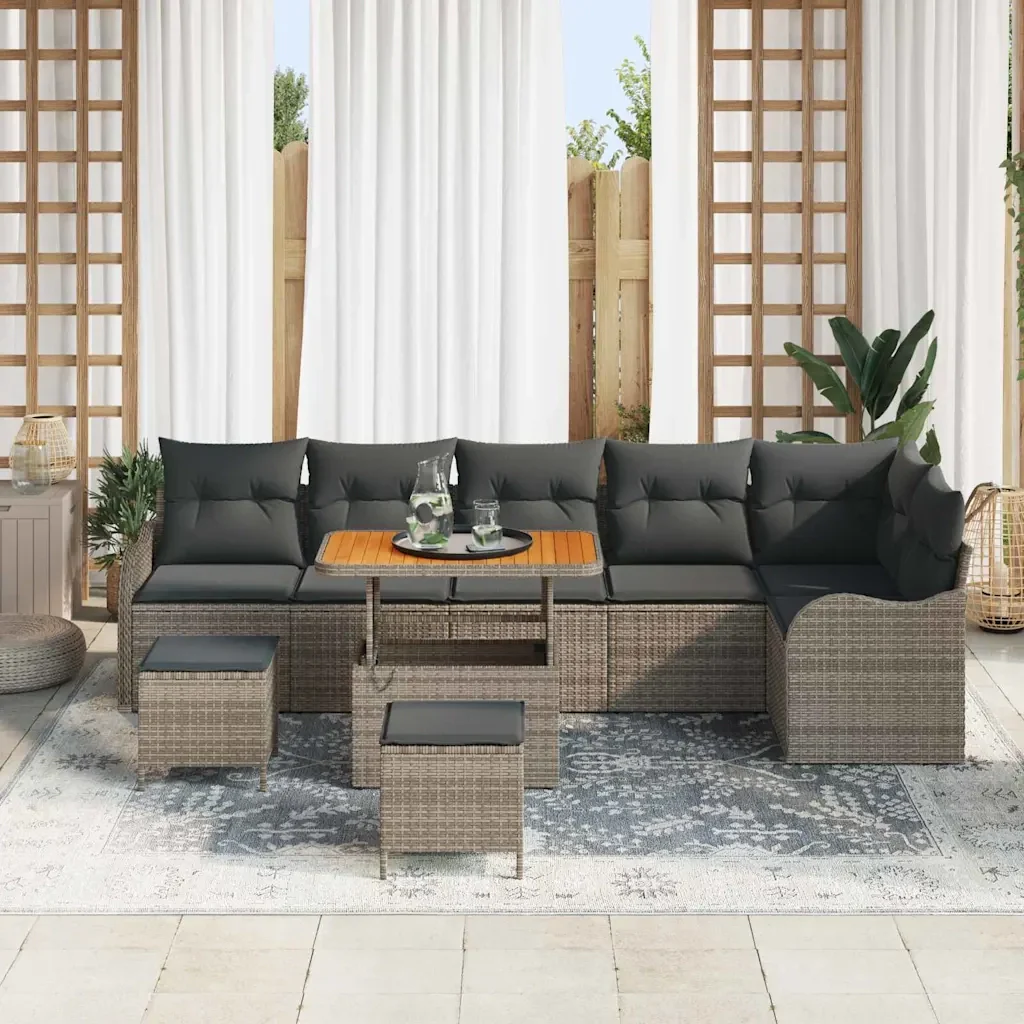 Set Divano da Giardino con cuscino 9 pcs Grigio 3364238 - Image 3
