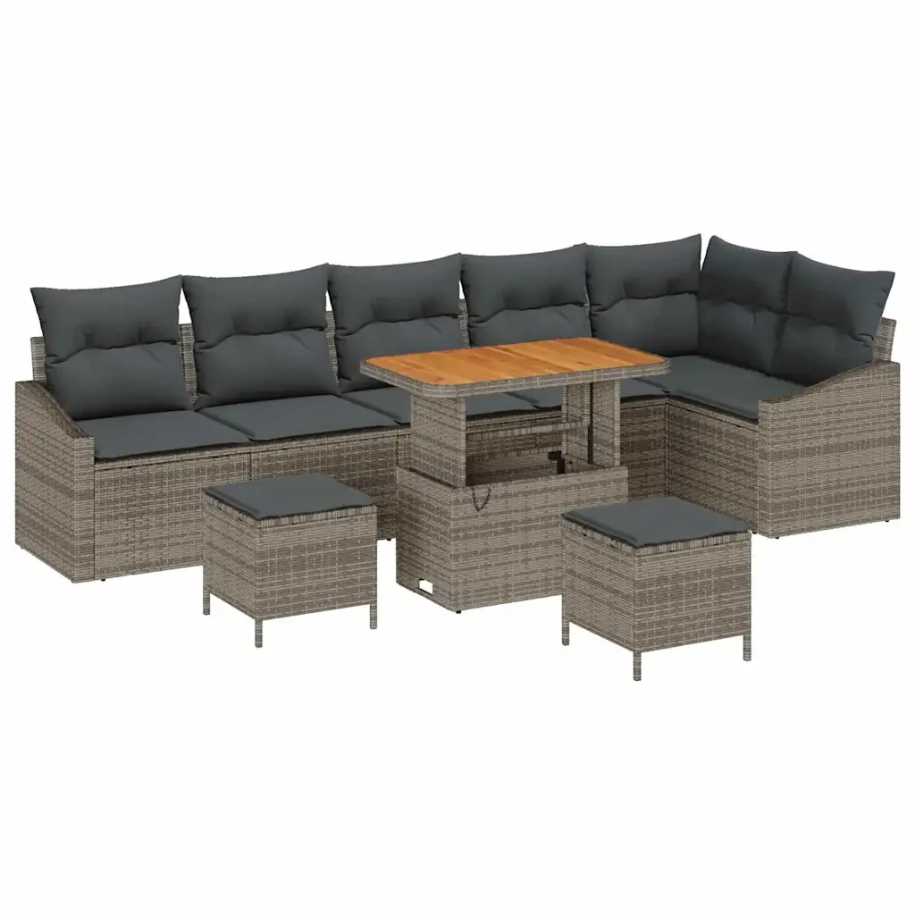 Set Divano da Giardino con cuscino 9 pcs Grigio Poly Rattan 3364628 - Image 2