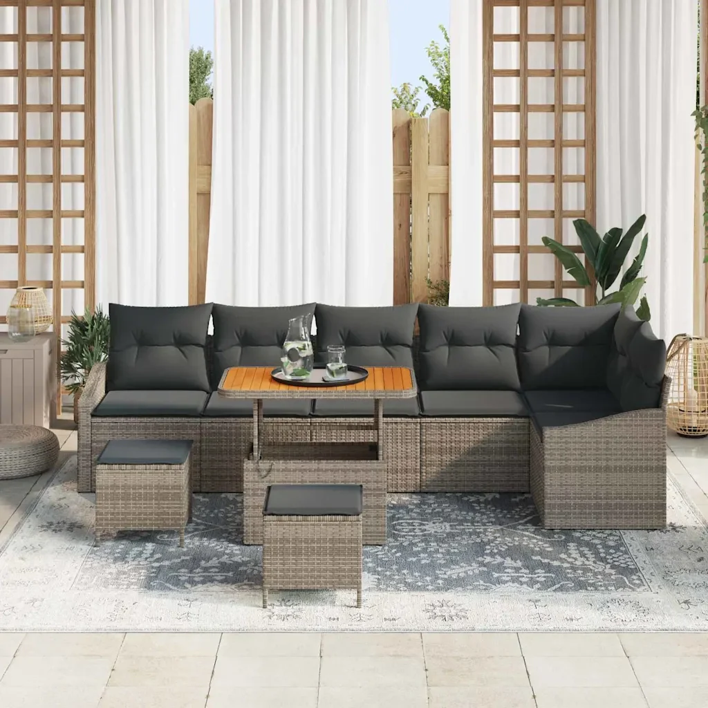 Set Divano da Giardino con cuscino 9 pcs Grigio Poly Rattan 3364628 - Image 3