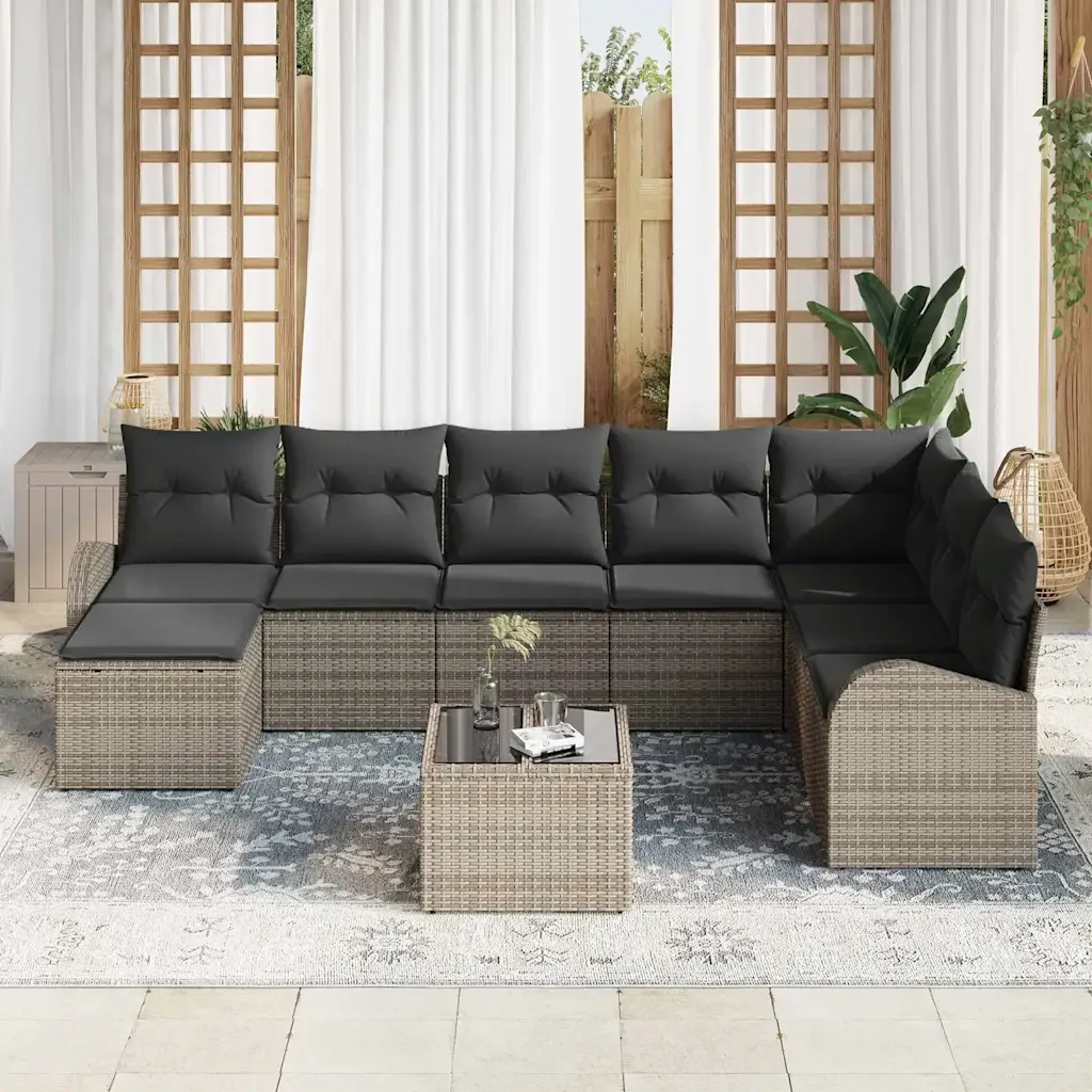 Set Divano da Giardino con cuscino 9 pcs Grigio Poly Rattan 3346169 - Image 3