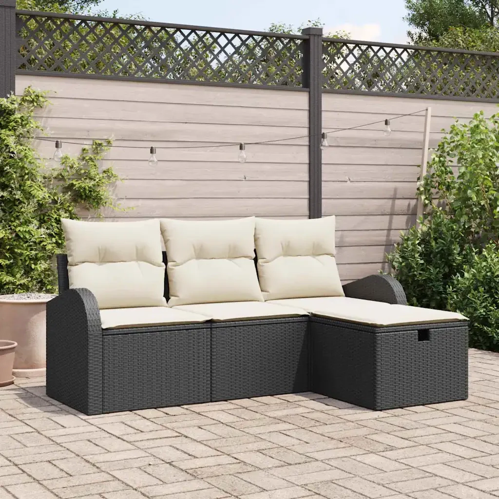 Set di divani con cuscino 4 pcs Nero e Crema polyrattan 3359046