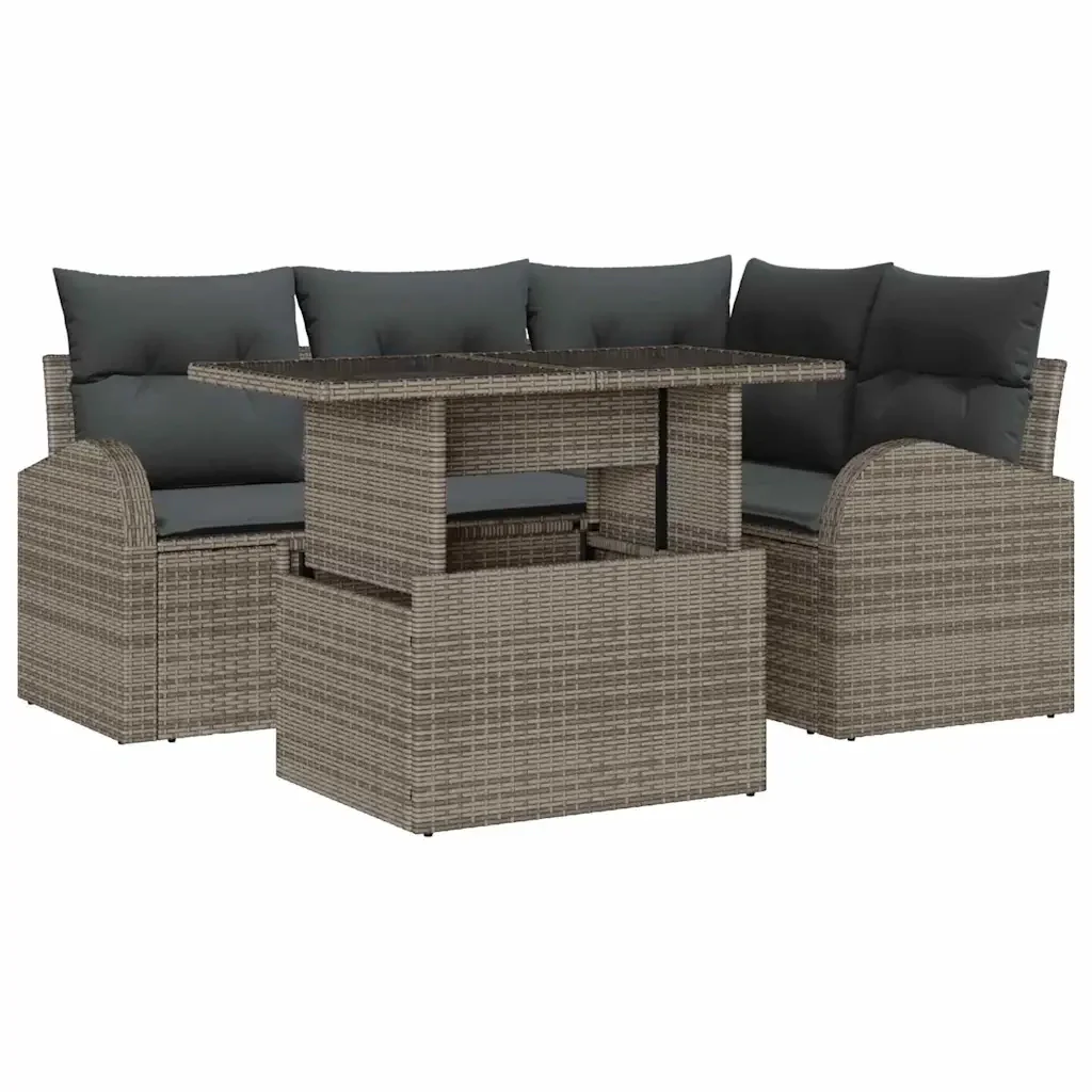Set Divano da Giardino con cuscino 5 pcs Grigio Poly Rattan 3348635 - Image 2