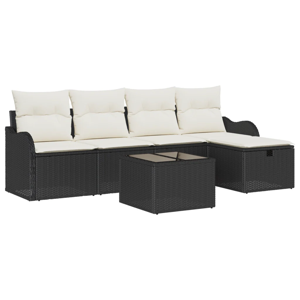 Set di divani da giardino a 6 pezzi con cuscini in rattan nero - Image 2