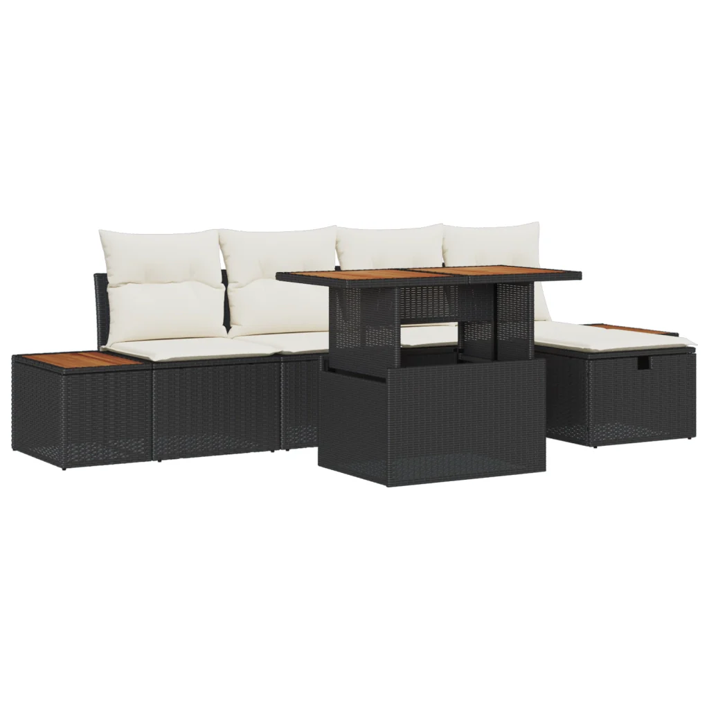 Set di Divani da Giardino a 6 Pezzi con Cuscini Nero Polyrattan - Image 2