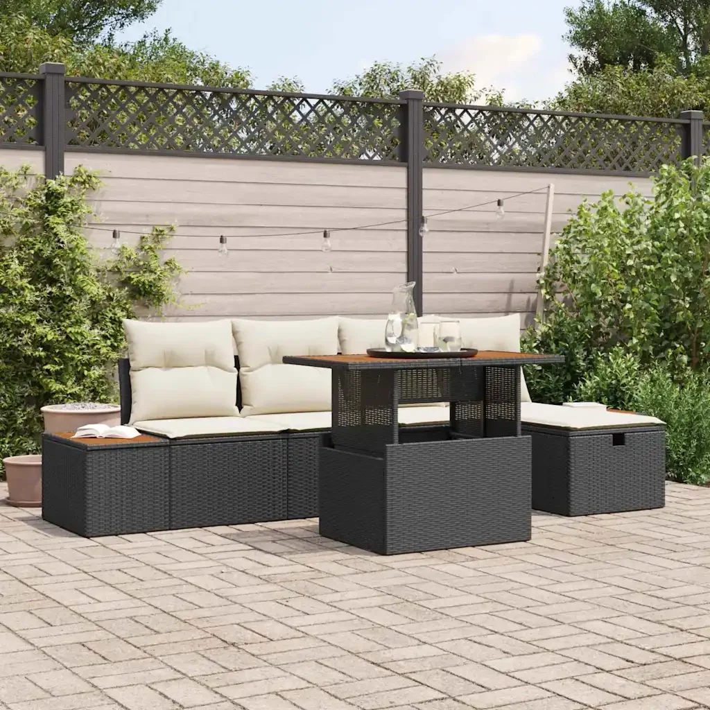 Set Divano da Giardino con cuscino 6 pcs Nero polyrattan 3360072