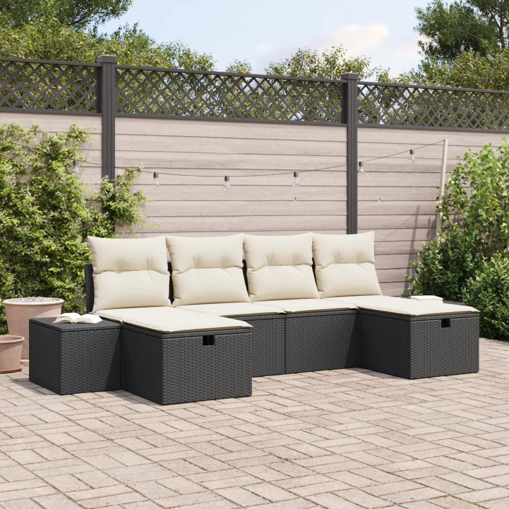 Set di Divani da Giardino a 6 Pezzi con Cuscini Rattan Polimerico Nero