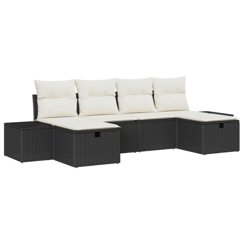 Set di Divani da Giardino a 6 Pezzi con Cuscini Rattan Polimerico Nero - Image 2