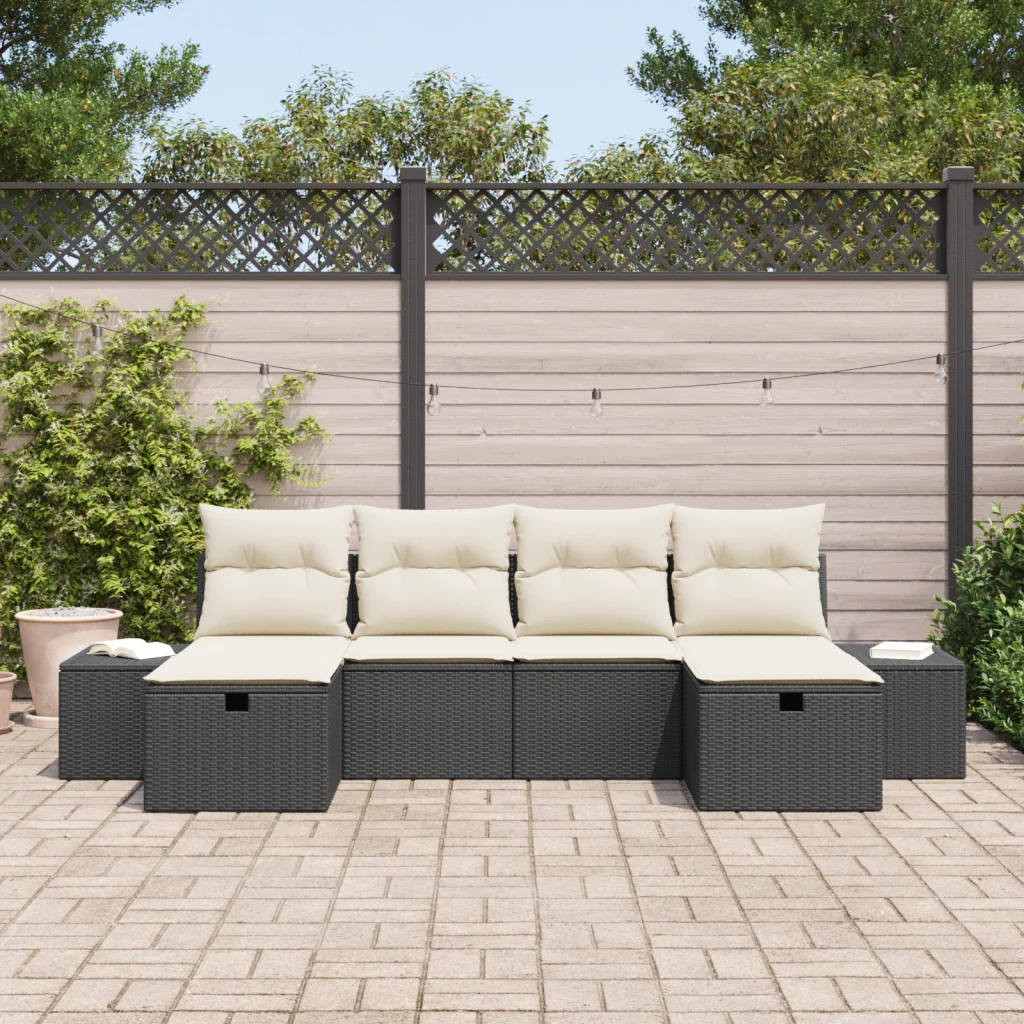 Set di Divani da Giardino a 6 Pezzi con Cuscini Rattan Polimerico Nero - Image 3