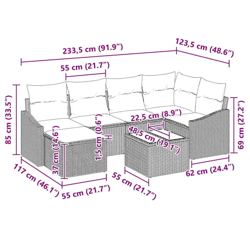 Set di divani con cuscino 7 pcs Grigio polyrattan 3346799 - Image 10