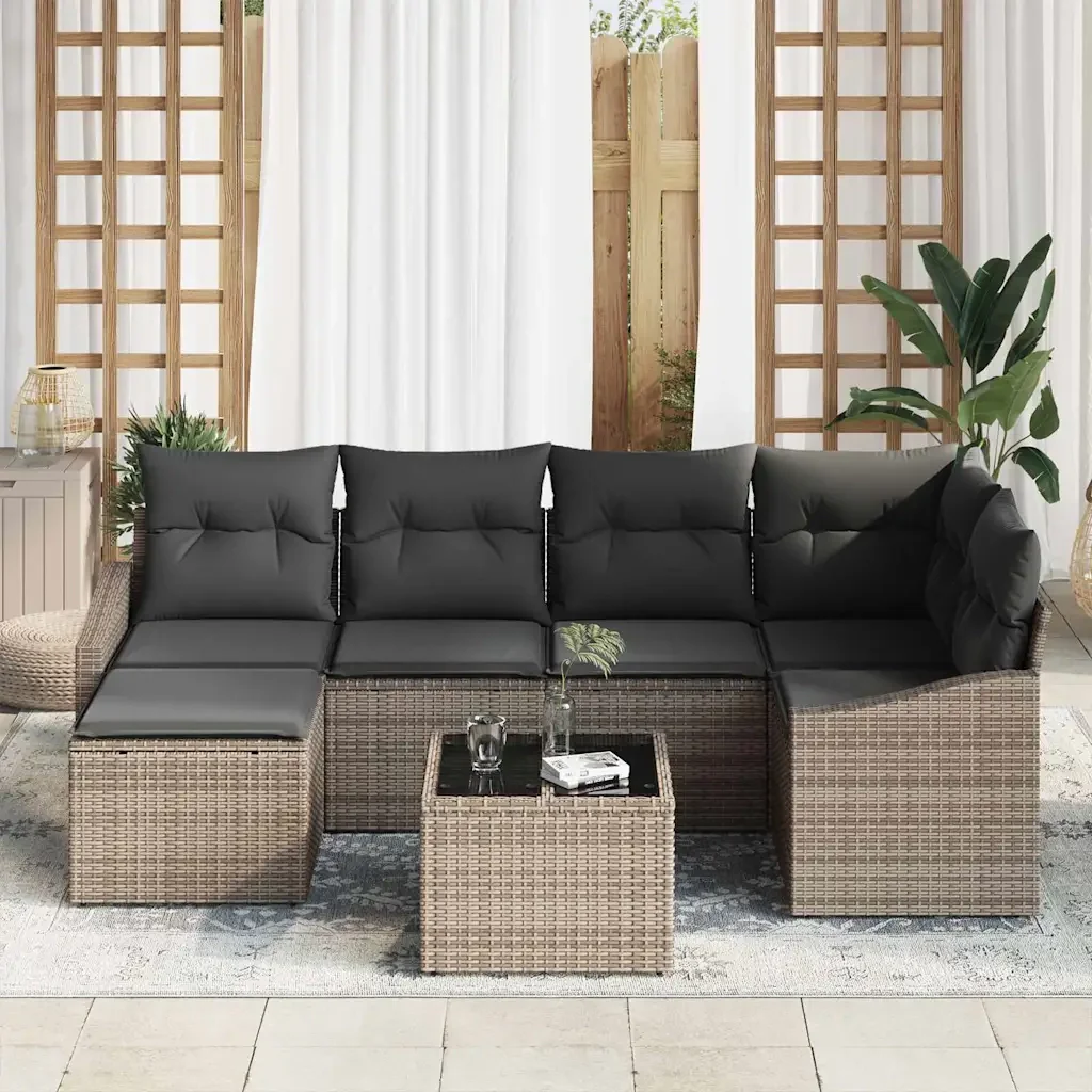 Set di divani con cuscino 7 pcs Grigio polyrattan 3346799 - Image 3