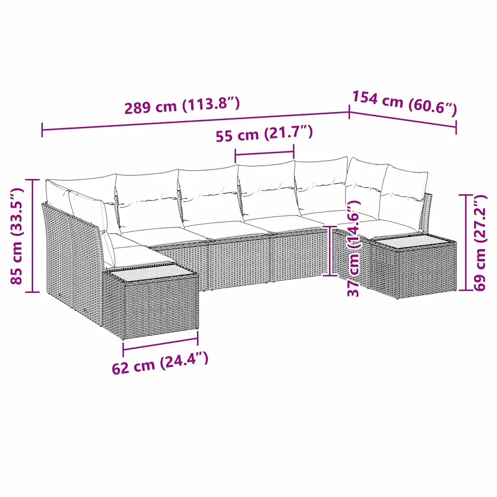 Set Divano da Giardino con cuscino 7 pcs Grigio polyrattan 3348160 - Image 8
