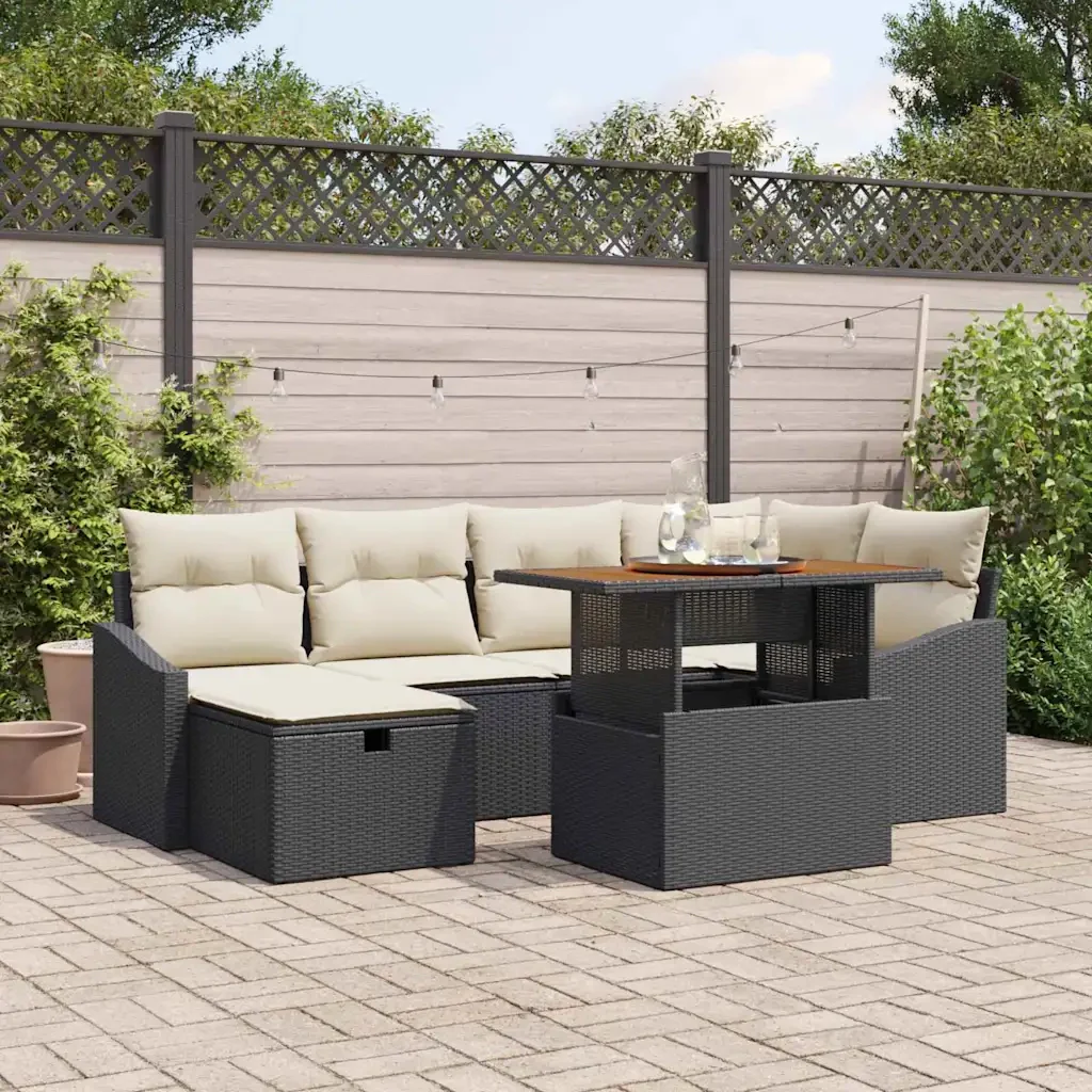 Set Divano da Giardino 7 pcs Nero polyrattan 3361355