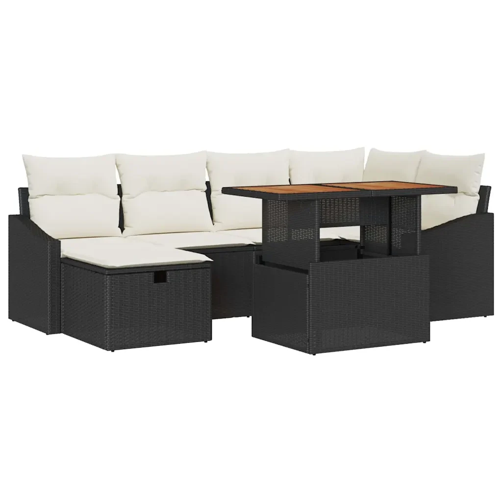 Set Divano da Giardino 7 pcs Nero polyrattan 3361355 - Image 2