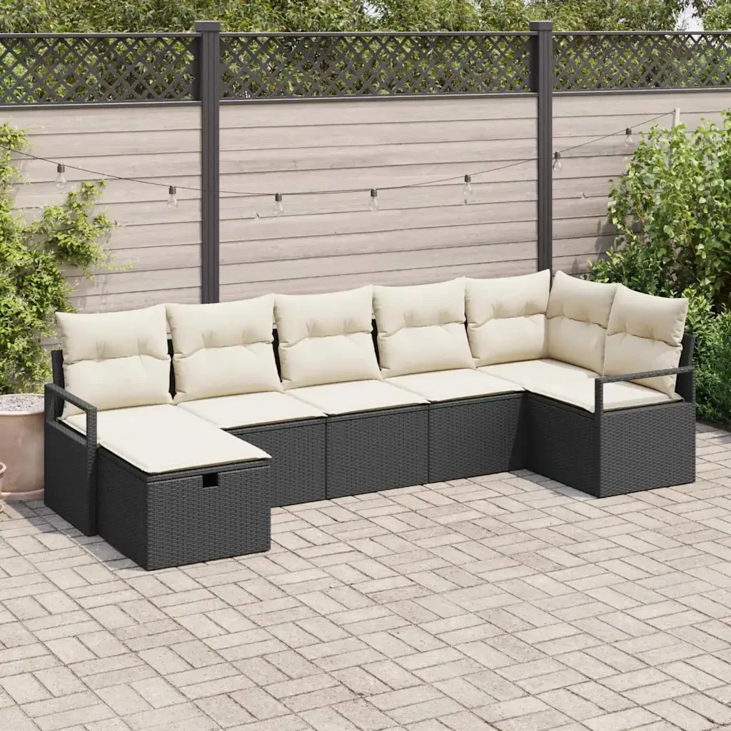 Set di divani con cuscino 7 pcs Nero e Crema polyrattan 3359196