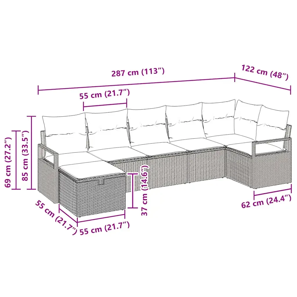 Set di divani con cuscino 7 pcs Nero e Crema polyrattan 3359196 - Image 10