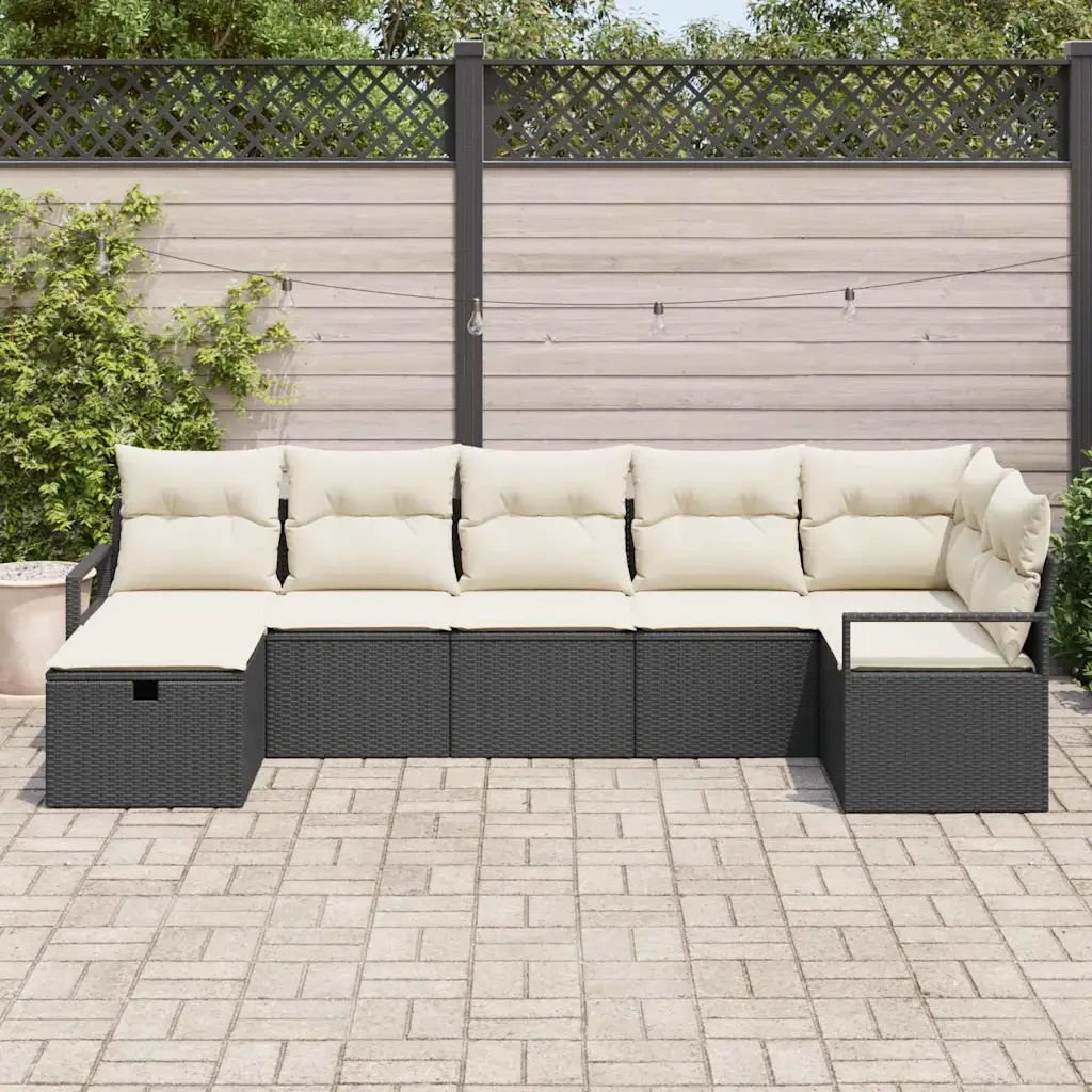 Set di divani con cuscino 7 pcs Nero e Crema polyrattan 3359196 - Image 3