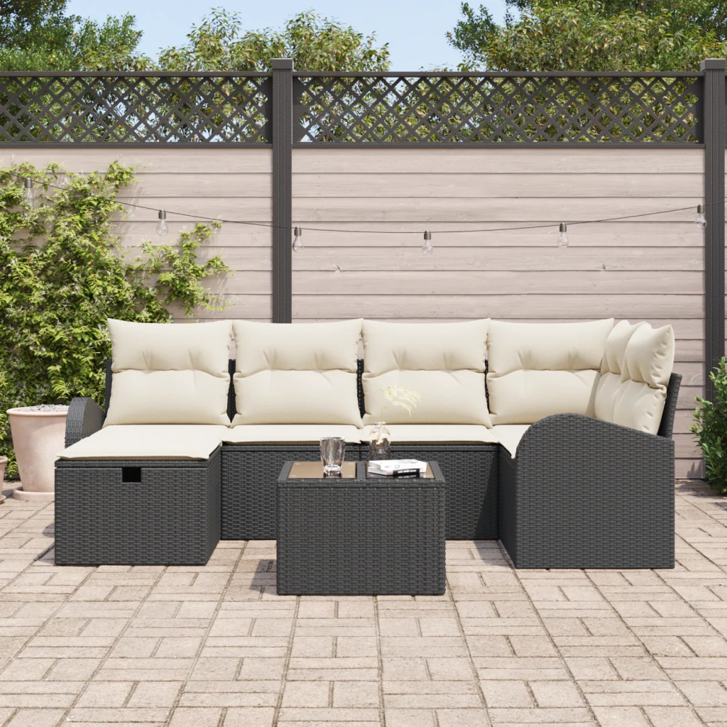 Set di divani da giardino  a 7 pezzi con cuscini - Rattan polietilene nero - Image 3