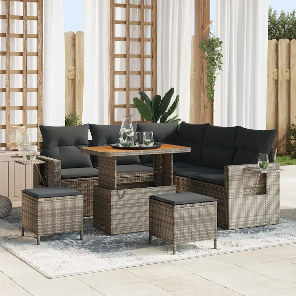 Set Divano da Giardino 8 pcs Grigio polyrattan 3361748
