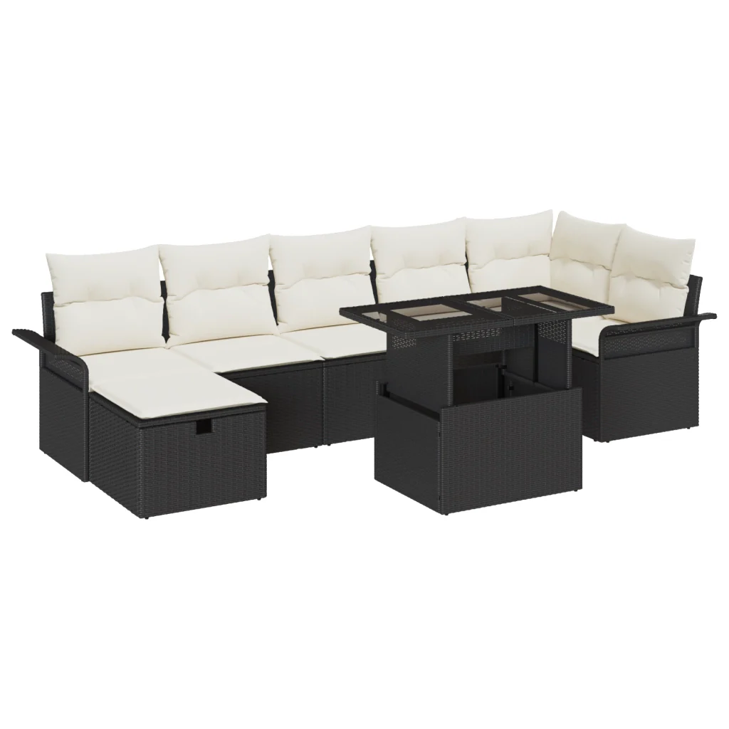 Set di Divani da Giardino a 8 Pezzi con Cuscini Nero Polyrattan - Image 2