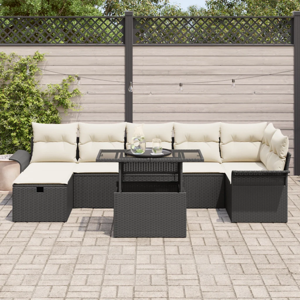 Set di Divani da Giardino a 8 Pezzi con Cuscini Nero Polyrattan - Image 3