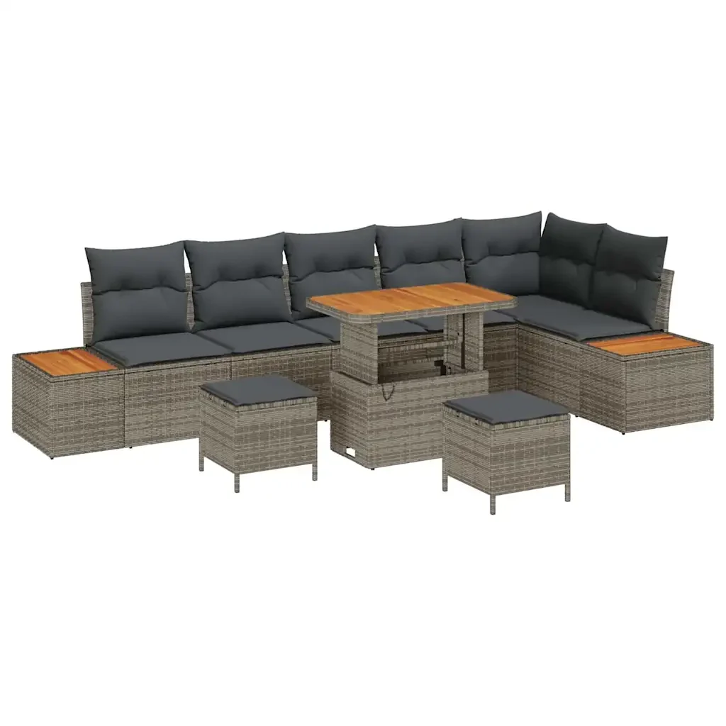 Set Divano da Giardino con cuscino 9 pcs Grigio Poly Rattan 3364888 - Image 2