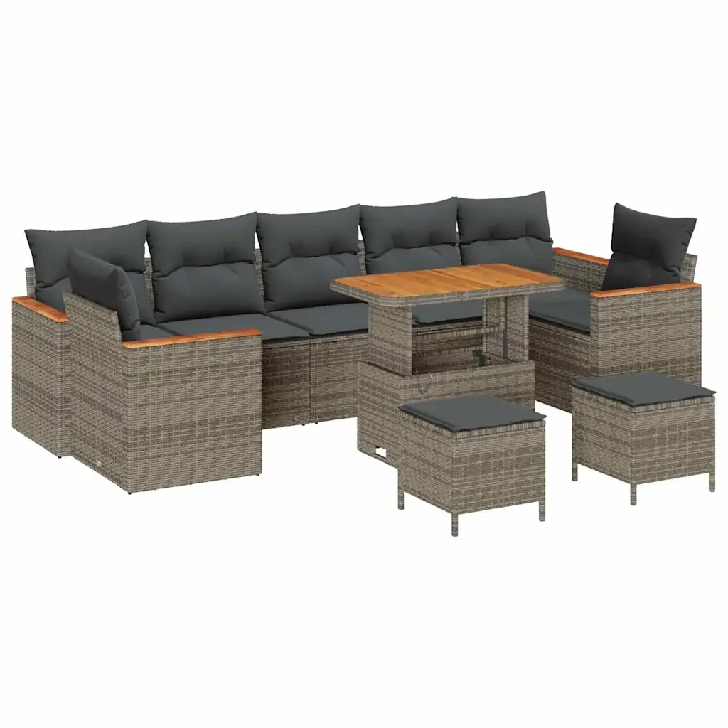 Set Divano da Giardino con cuscino 10 pcs Grigio Poly Rattan 3364983 - Image 2