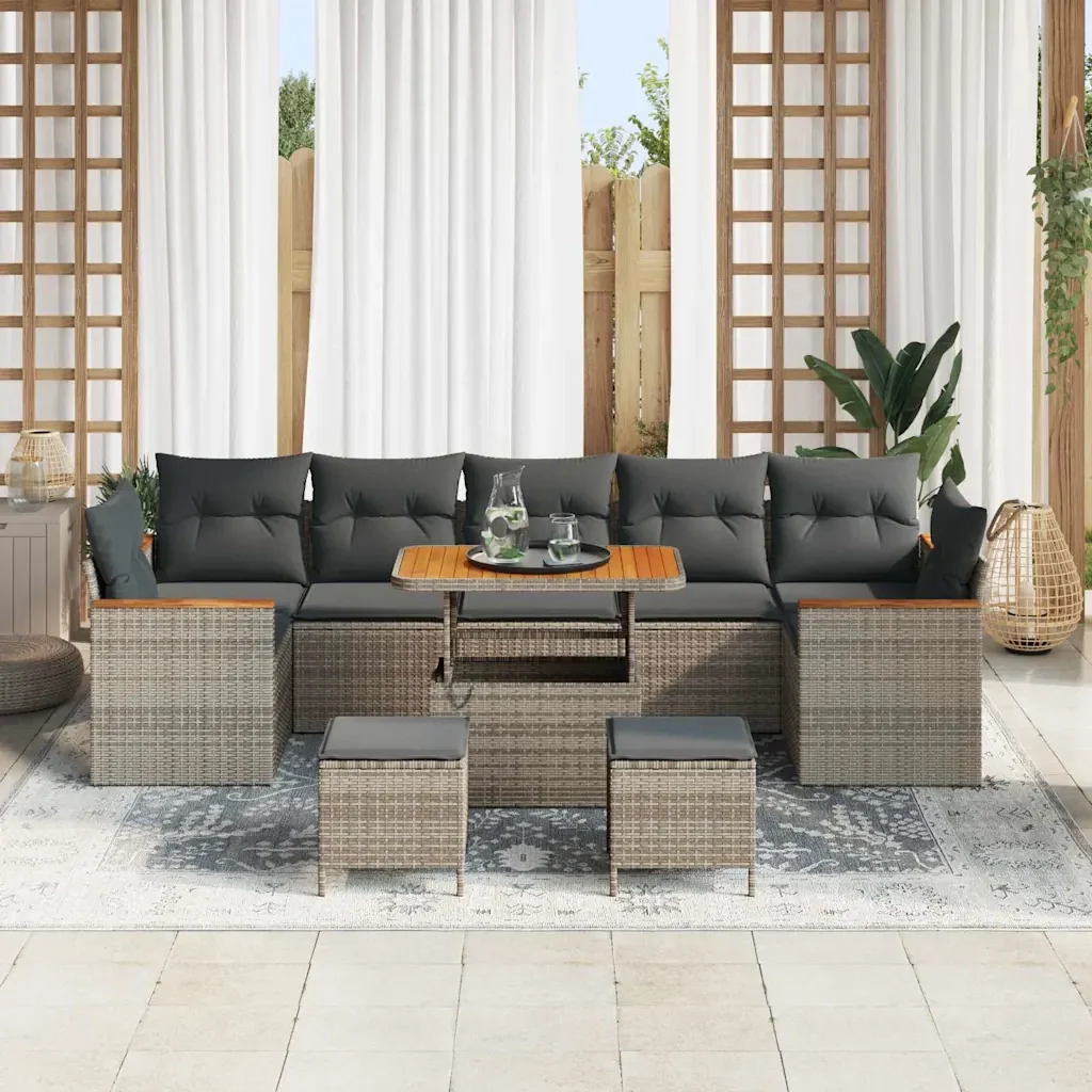 Set Divano da Giardino con cuscino 10 pcs Grigio Poly Rattan 3364983 - Image 3