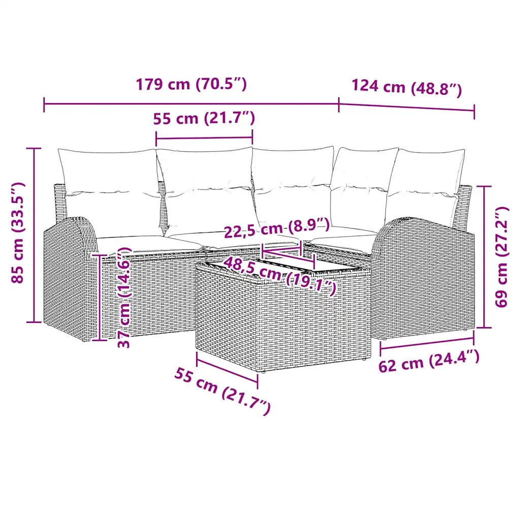Set Divano da Giardino Grigio polyrattan 3346029 - Image 9