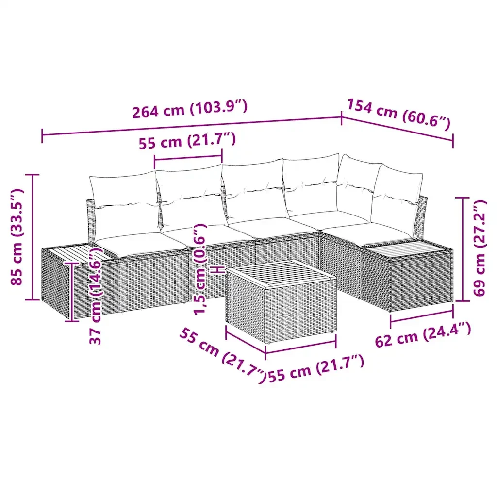 Set Divano da Giardino con cuscino 6 pcs Grigio Poly Rattan 3348090 - Image 9