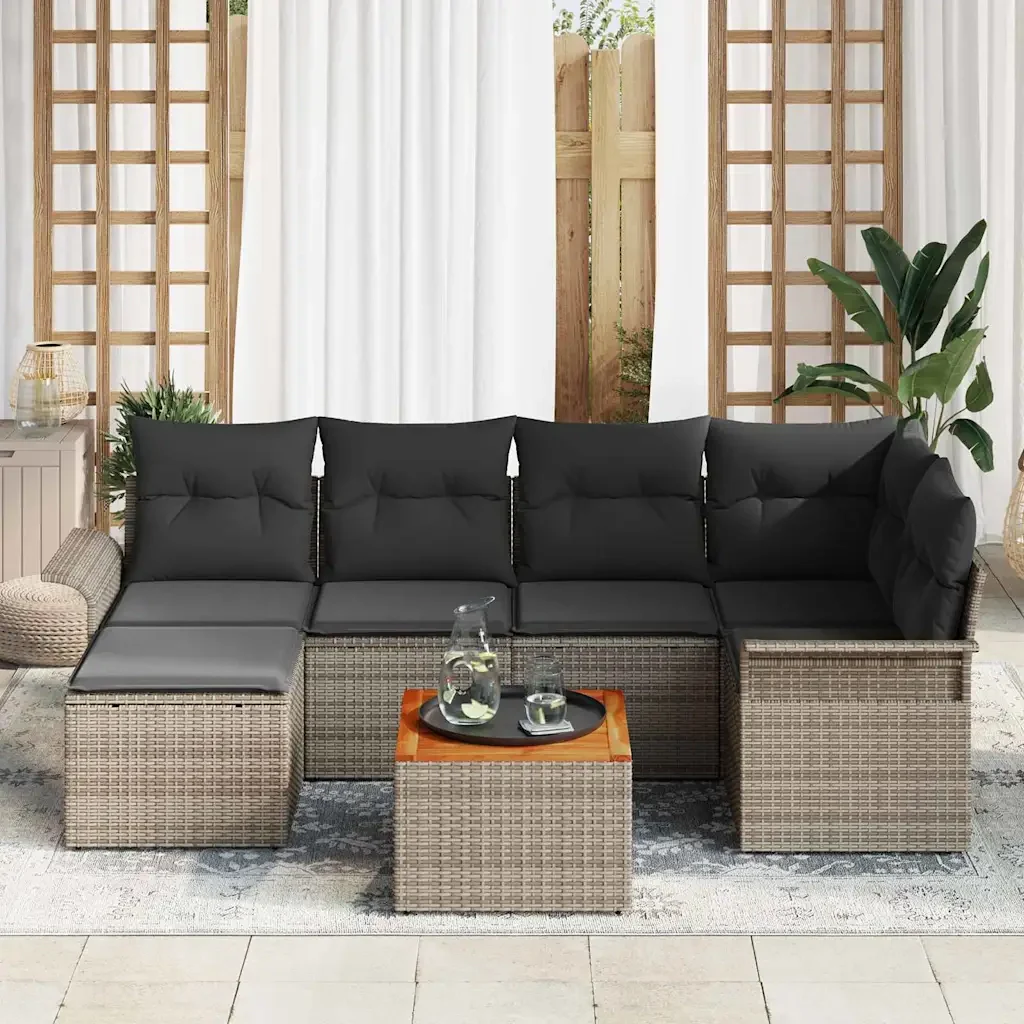 Set Divano da Giardino con cuscino 7 pcs Grigio polyrattan 3347349 - Image 3