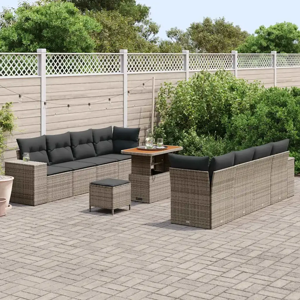 Set Divano da Giardino con cuscino 11 pcs Grigio polyrattan 3361983 - Image 3