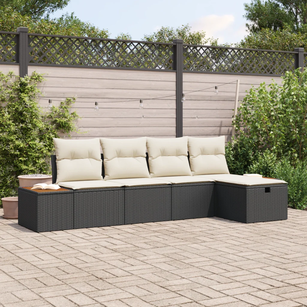 Set di Divani da Giardino con Cuscini Nero Polyrattan