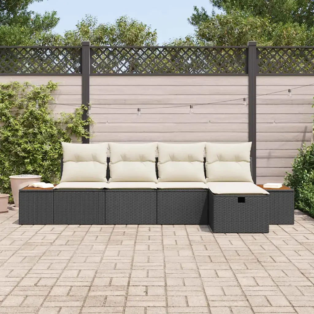 Set Divano da Giardino con cuscino 5 pcs Nero polyrattan 3359619 - Image 3