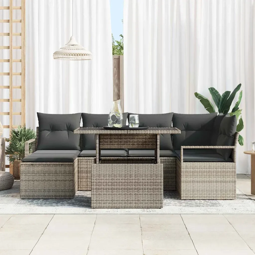 Set Divano da Giardino con cuscino 7 pcs Grigio 3348855 - Image 3