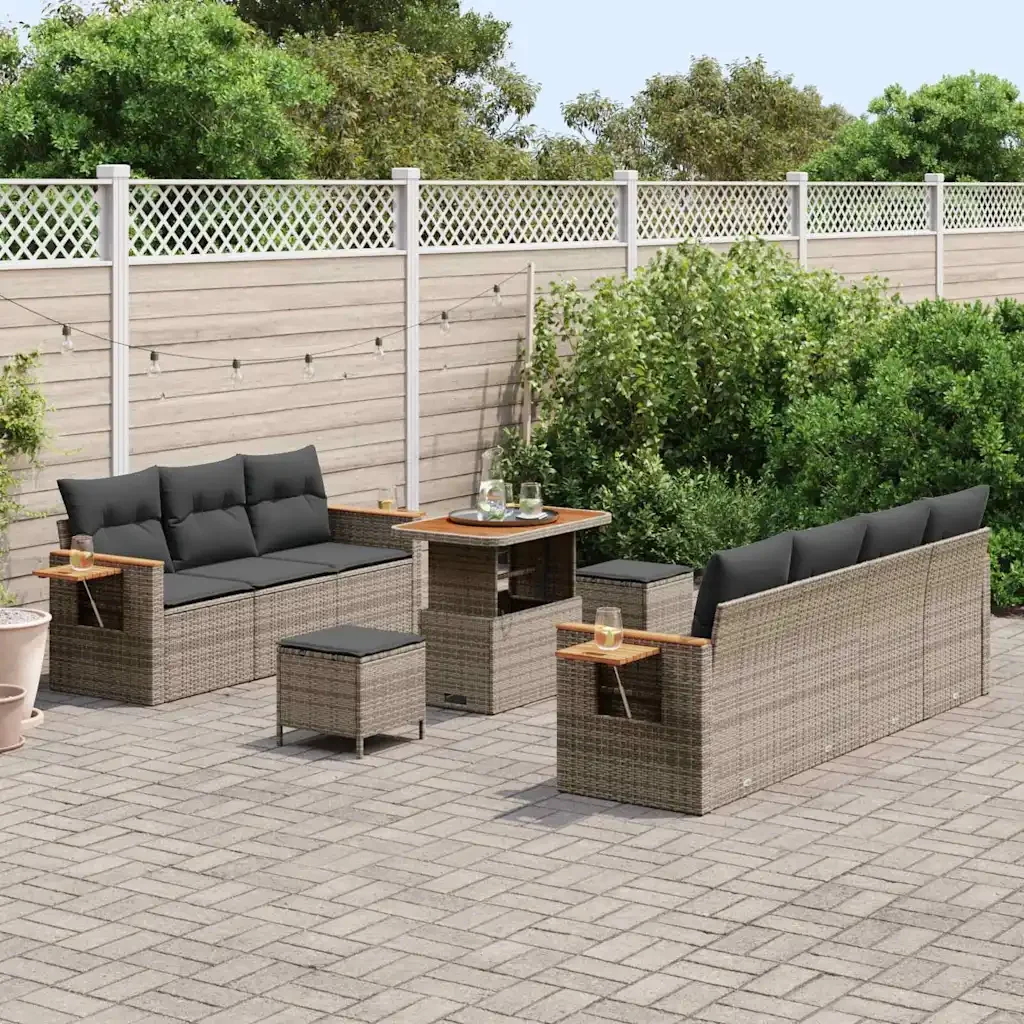 Set Divano da Giardino con cuscino 13 pcs Grigio polyrattan 3365093 - Image 3
