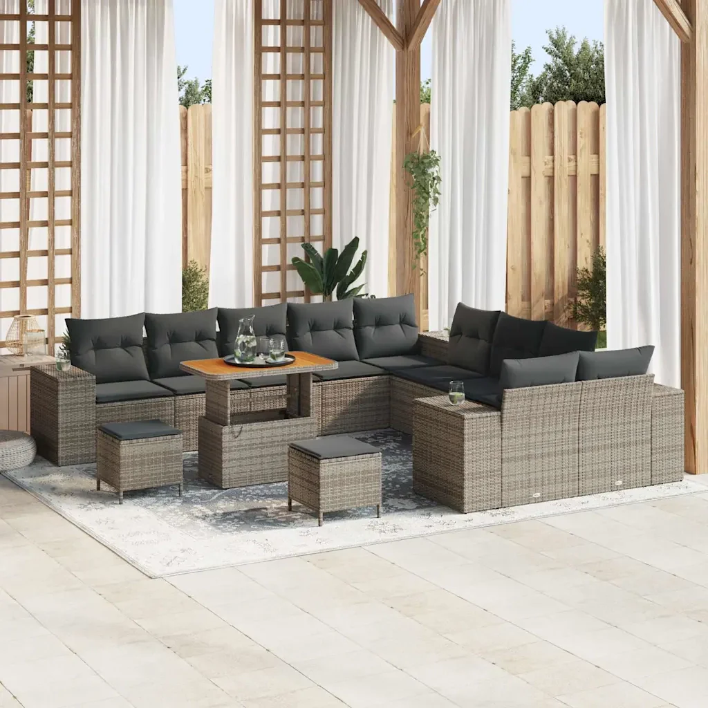 Set Divano da Giardino con cuscino 13 pcs Grigio polyrattan 3362068
