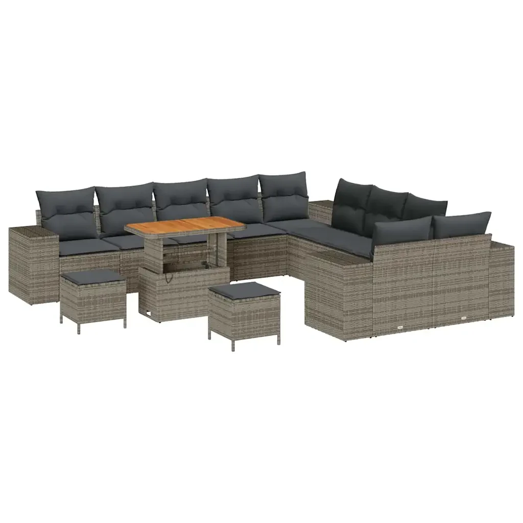 Set Divano da Giardino con cuscino 13 pcs Grigio polyrattan 3362068 - Image 2