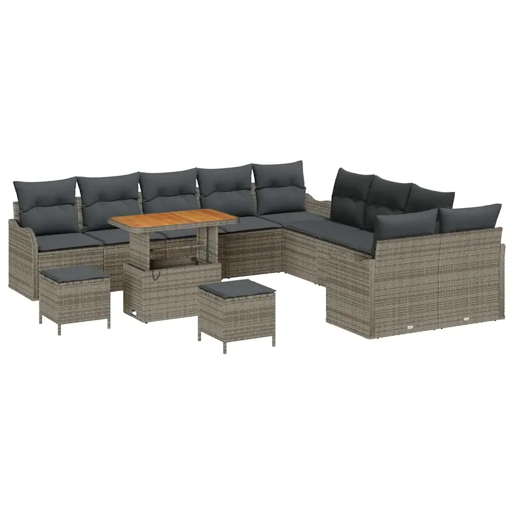 Set Divano da Giardino con cuscino 13 pcs Grigio polyrattan 3362328 - Image 2