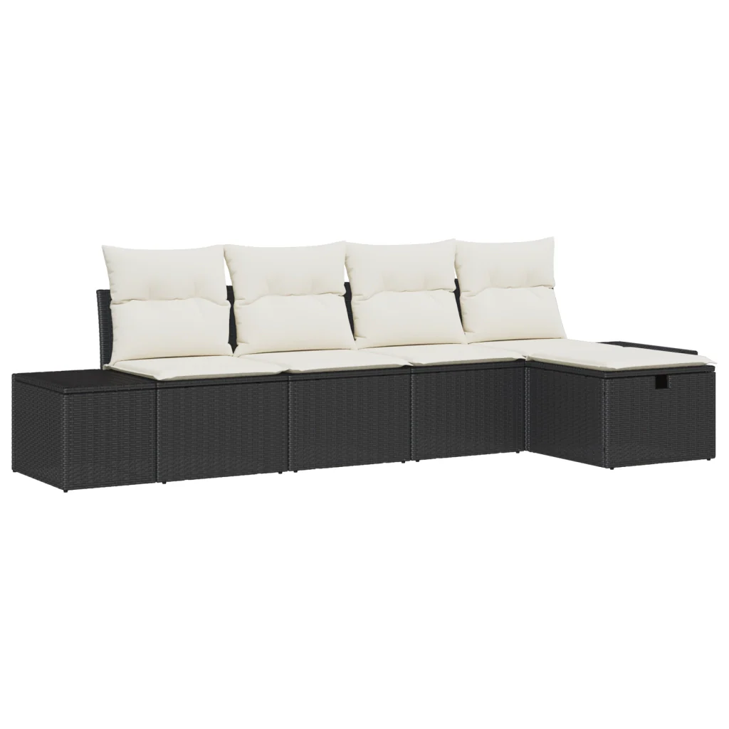 Set di Divani da Giardino da 5 Pezzi con Cuscini Nero Polyrattan - Image 2