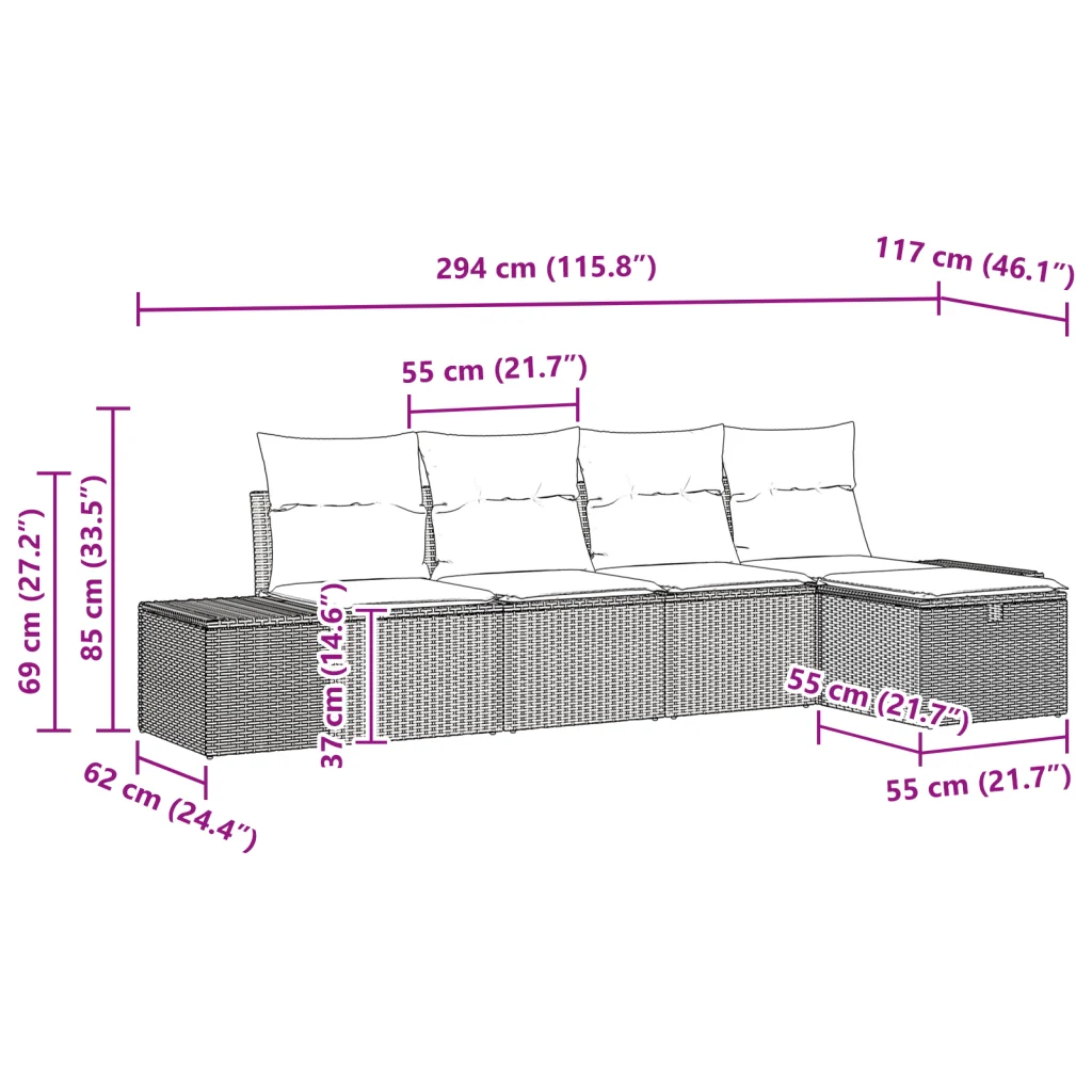 Set di Divani da Giardino da 5 Pezzi con Cuscini Nero Polyrattan - Image 9