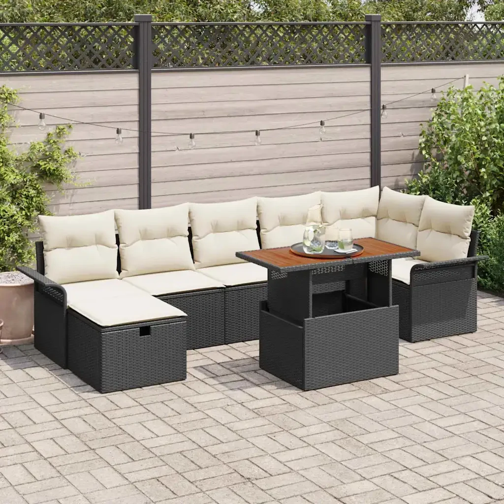 Set Divano da Giardino con cuscino 8 pcs Nero polyrattan 3359918