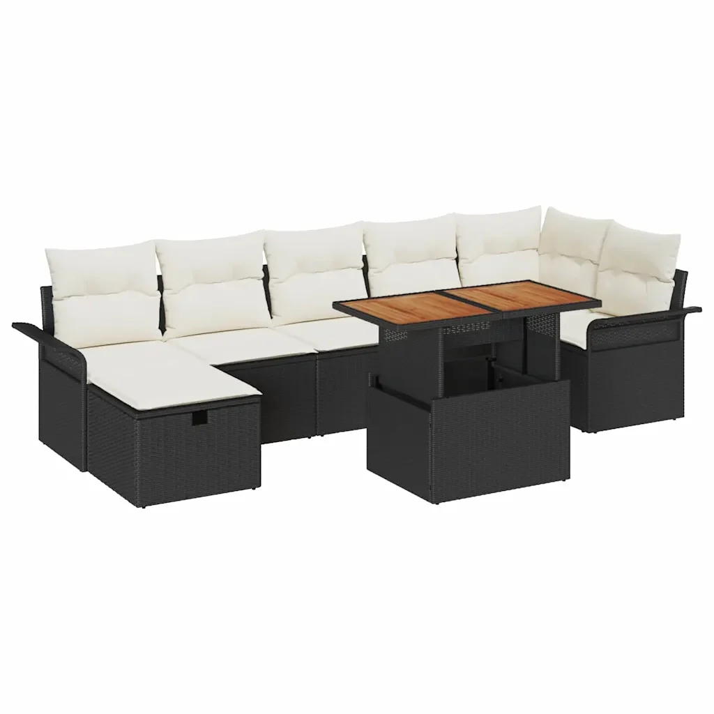 Set Divano da Giardino con cuscino 8 pcs Nero polyrattan 3359918 - Image 2