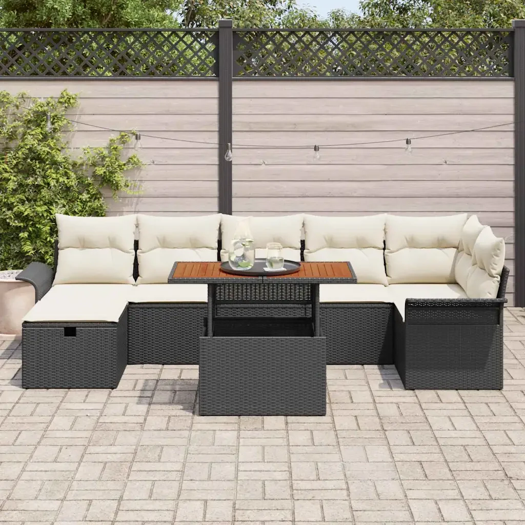 Set Divano da Giardino con cuscino 8 pcs Nero polyrattan 3359918 - Image 3