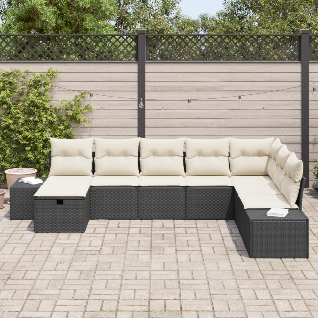 Set di divani da giardino da 8 pezzi con cuscini Nero Polyrattan - Image 3